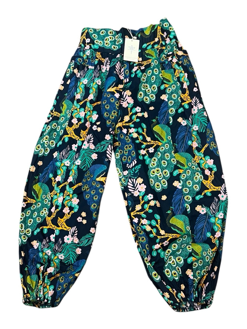 New Karma East Greta Pants in Peacock Print Size Small/Medium Baggy Oversized